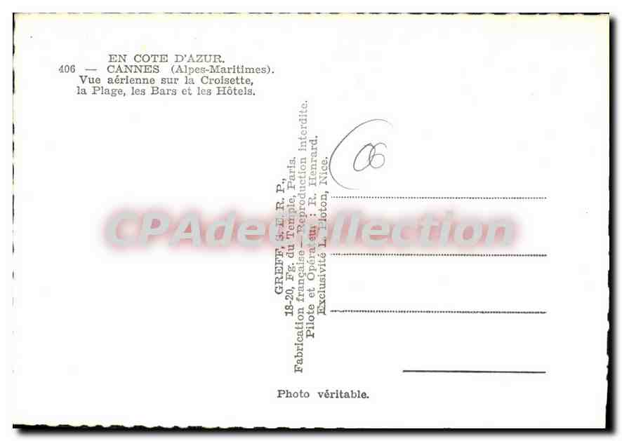 CPA En Cote d'Azur Cannes Alpes Martitimes Vue aerienne sur la Croisette la Plage les Bars et les Ho — Verso