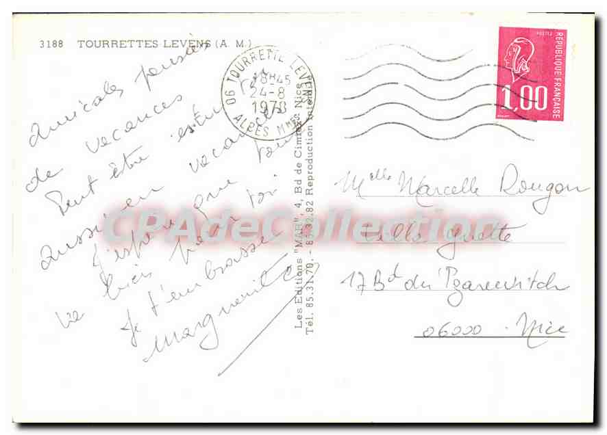CPA Tourretes Levens A M  — Verso