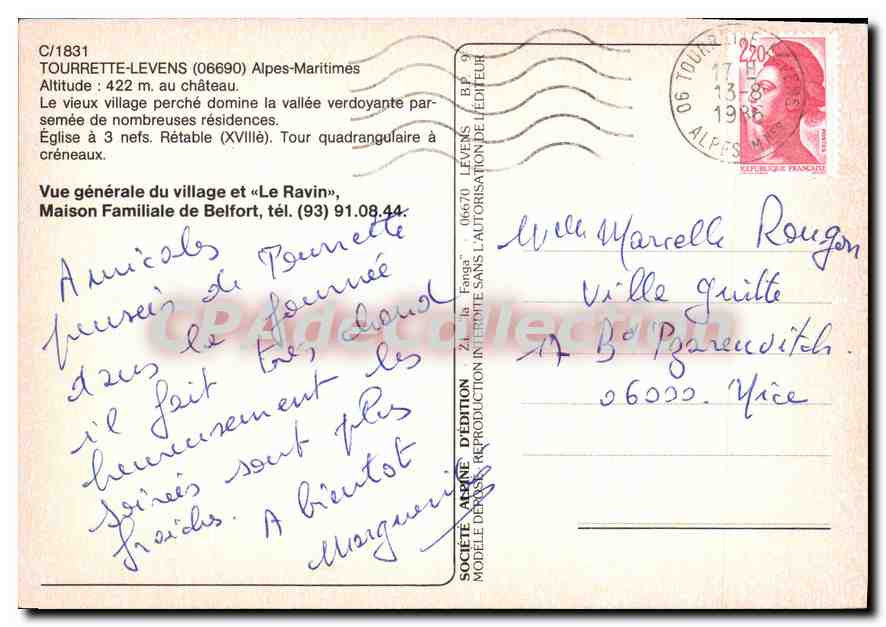 CPA Tourrette Levens Alpes Maritimes  Vue generale du Village et Le Ravin  — Verso