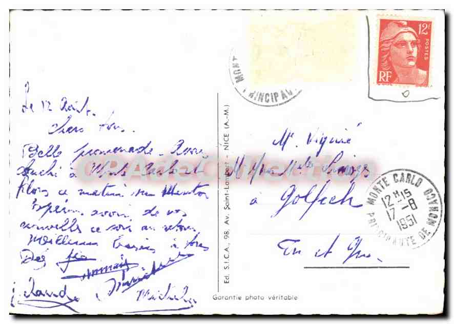 MONTE-CARLO - Le Rocher de Monaco — P.122, éd. S.I.C.A. — Verso
