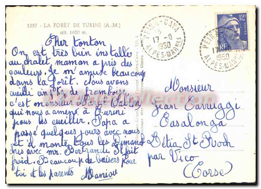 CPA La Foret de Turini A M  — Verso
