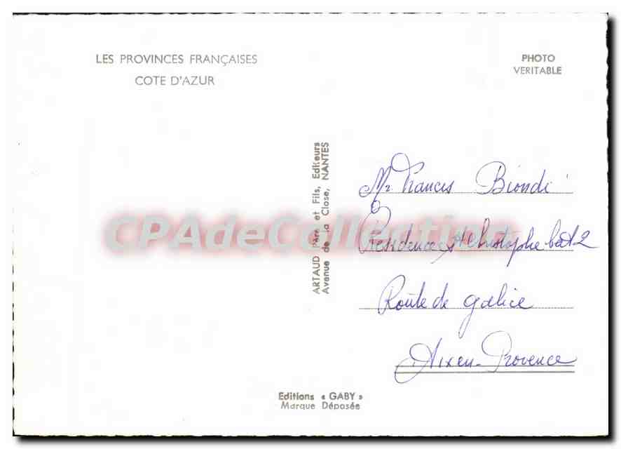 CPA Les Provinces Francaises Cote d'Azur carte touristique — Verso
