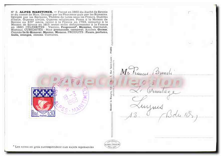 Alpes-Maritimes — N°6 — Éditeur : CPAPHIL — Verso