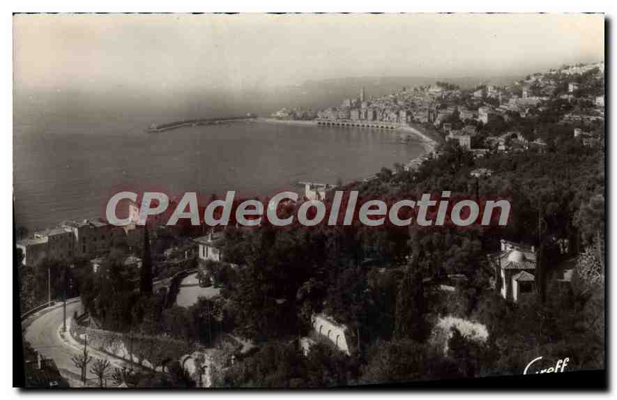 CPSM La Cote D'Azur Menton A M Boulevard Garavan et vue d'ensemble de la Ville 