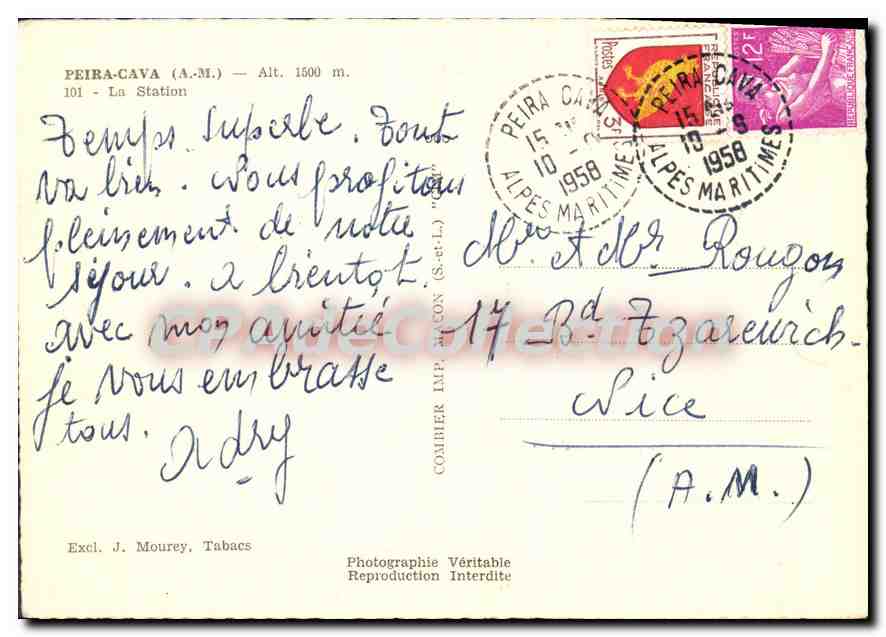 CPSM Peira Cava A M La Station  — Verso