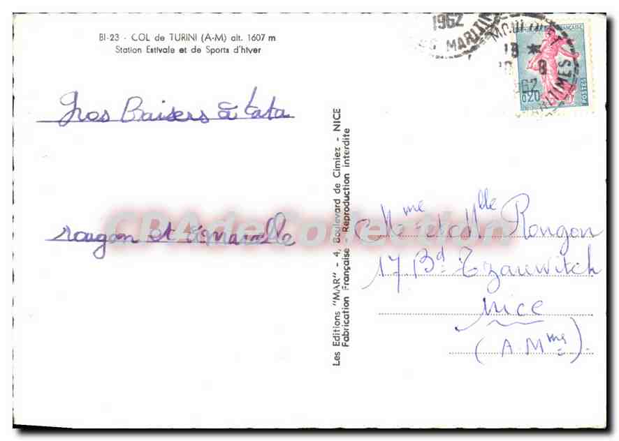 CPSM Col de Turini A M Station Estivale et de Sports d'hiver  — Verso