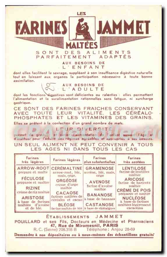 CPA Les Vieilles Provinces de France La Bretagne farines Jammet — Rückseite