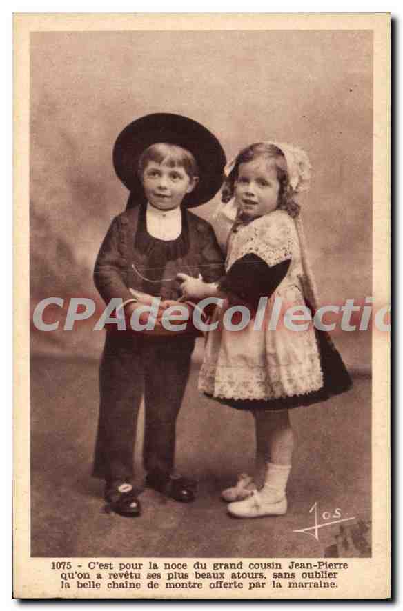 CPA chaine de montre couple enfants bretons