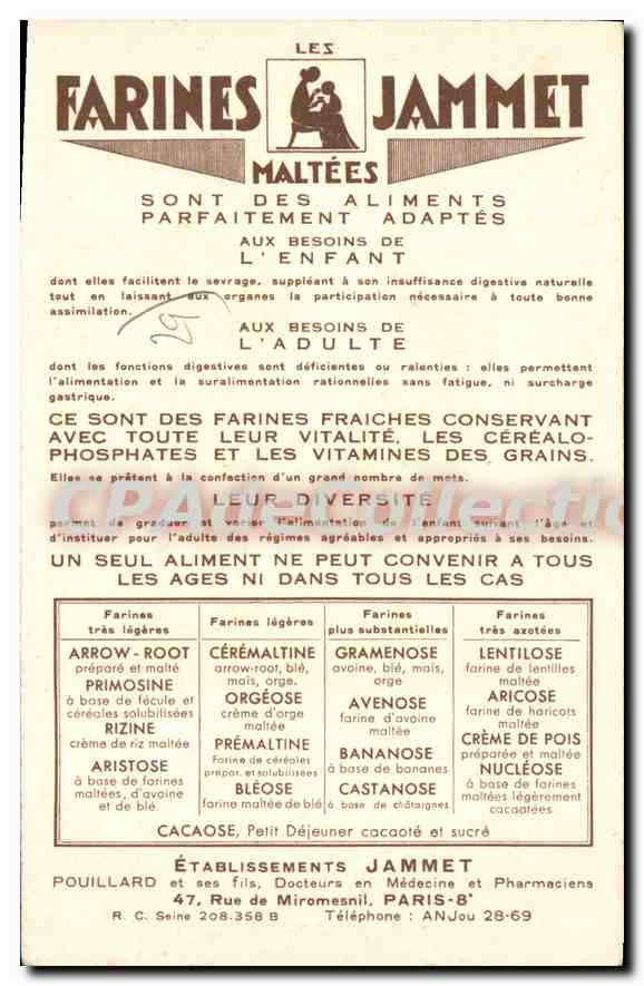 CPA Les Villes Provinces de France La Bretagne farines Jammet — Rückseite