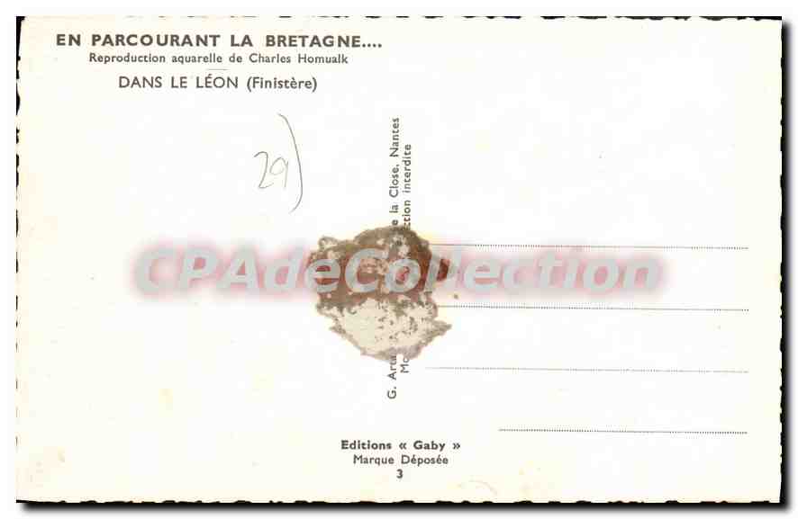 CPA Dans le Leon Finistere aquarelle Charles Homualk — Verso