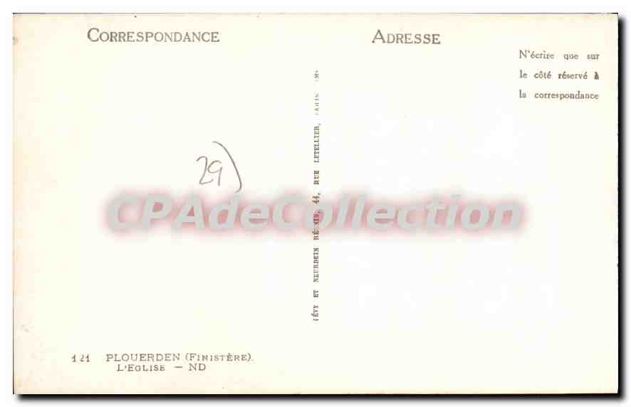 CPA Plouerden Finistere L'Eglise  — Rückseite