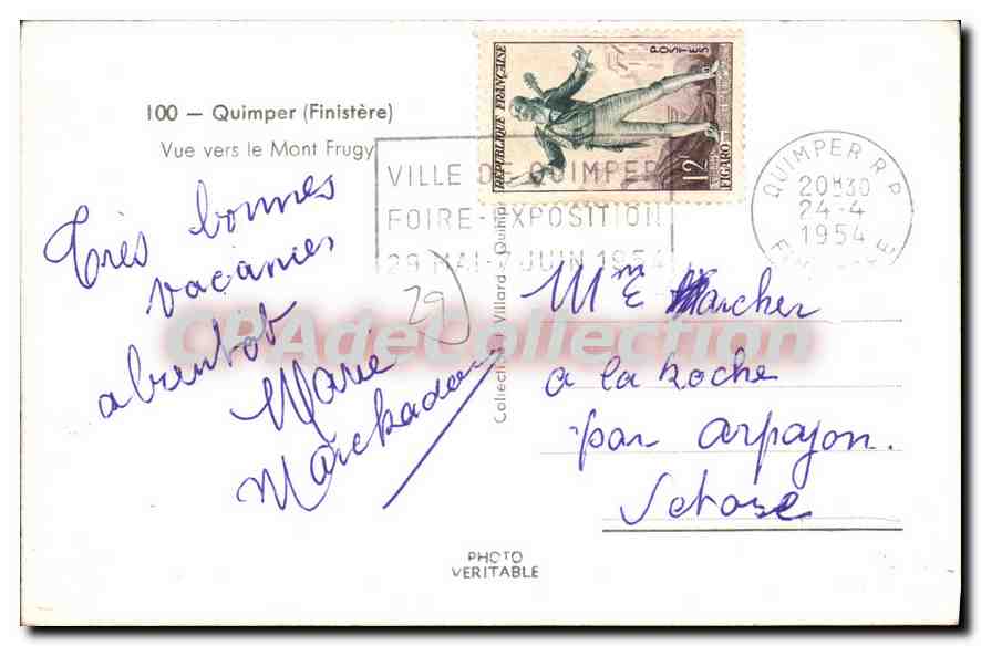 CPA Quimper Finistere Vue vers le Mont Frugy  — Rückseite
