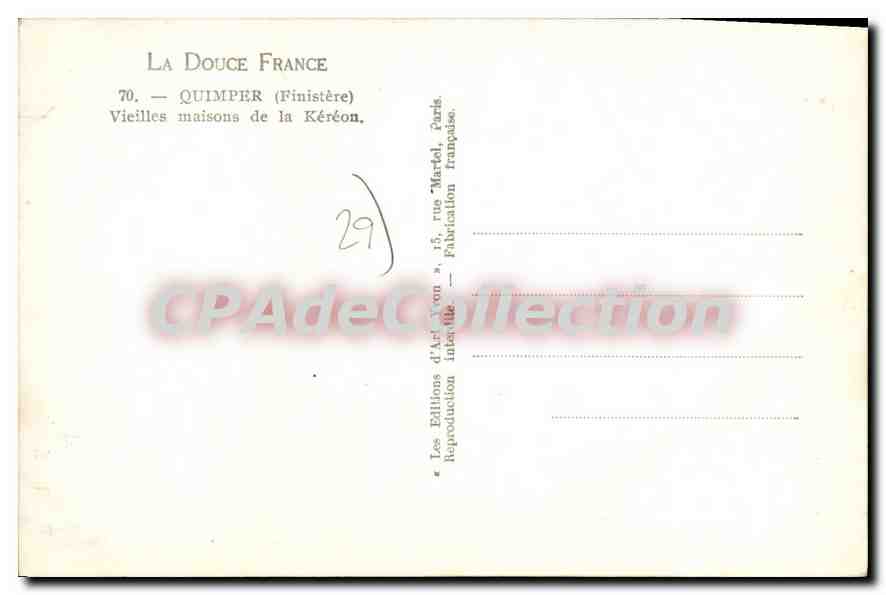 CPA Quimper Finistere Vieilles maisons de la Kereon  — Rückseite