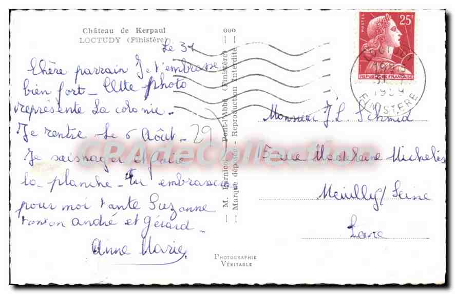 CPA Chateau de Kerpaul Finistere Loctudy  — Rückseite