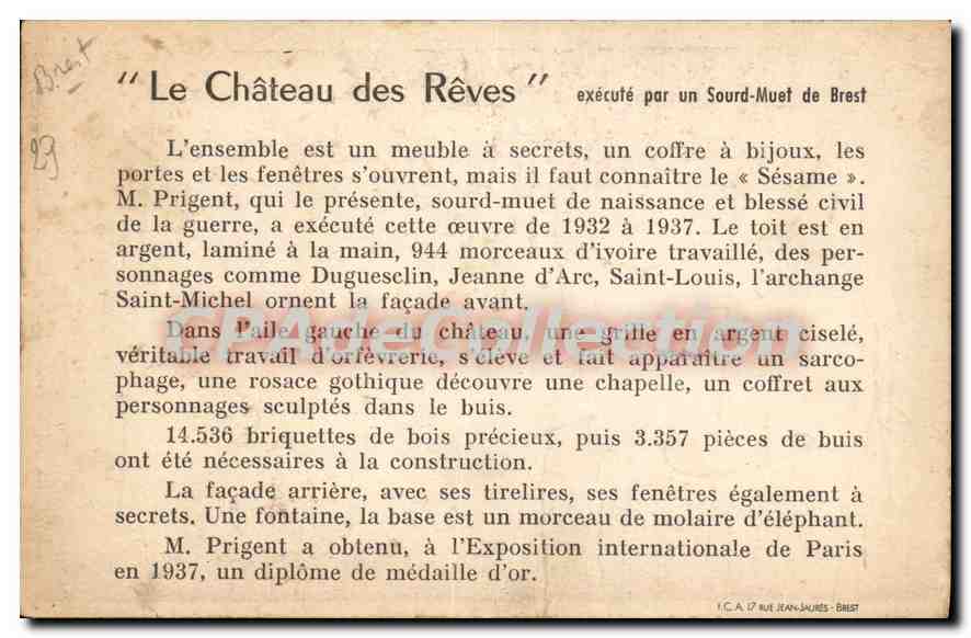 CPA Le Chateau des reves execute par un Sourd Muet de Brest  — Rückseite