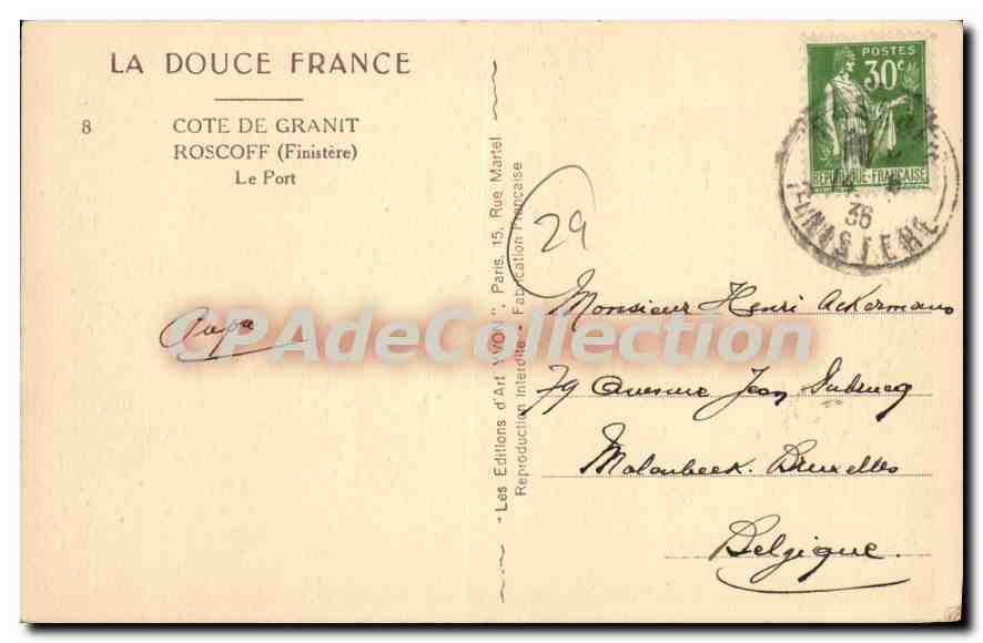 CPA Cote de Granit Roscoff Finistere le Port  — Rückseite