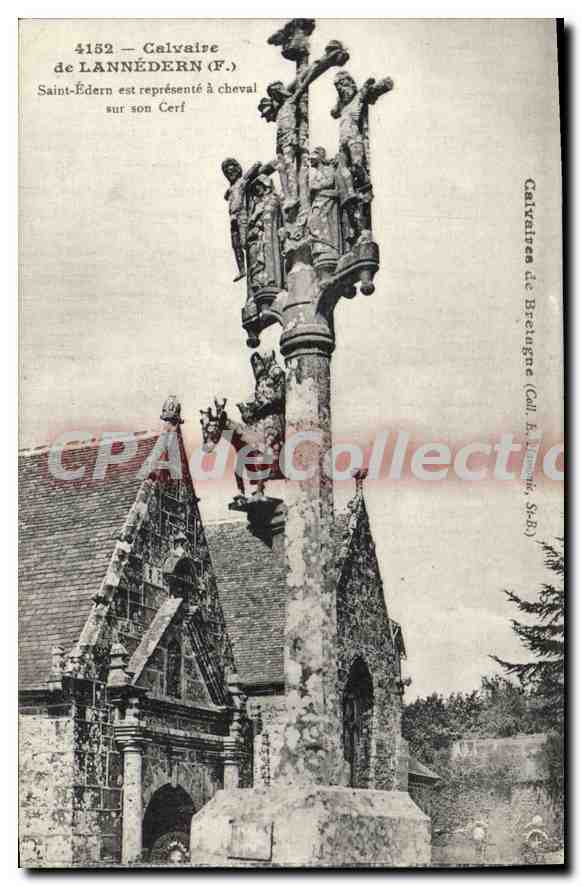 CPA Calvaires de Bretagne Calvaire de lannedern Saint Edern est representé à cheval sur son Cerf 