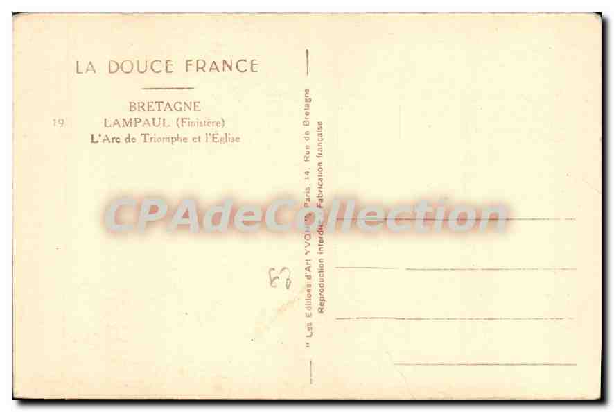 CPA Bretagne Lampaul Finistere l'Arc de Triomphe et l'eglise  — Rückseite