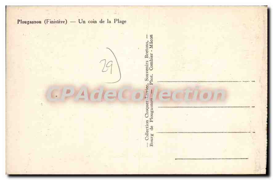 Plougasnou (Finistère) — Un coin de la Plage — Collection Choquer-Lévietec, Phot. Combier - Matcon — Verso