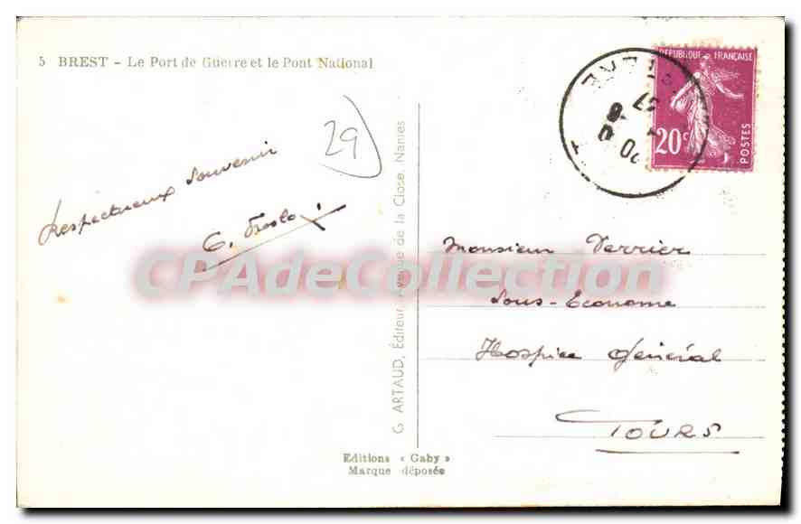CPA Brest le port de Guerre et le pont National  — Rückseite