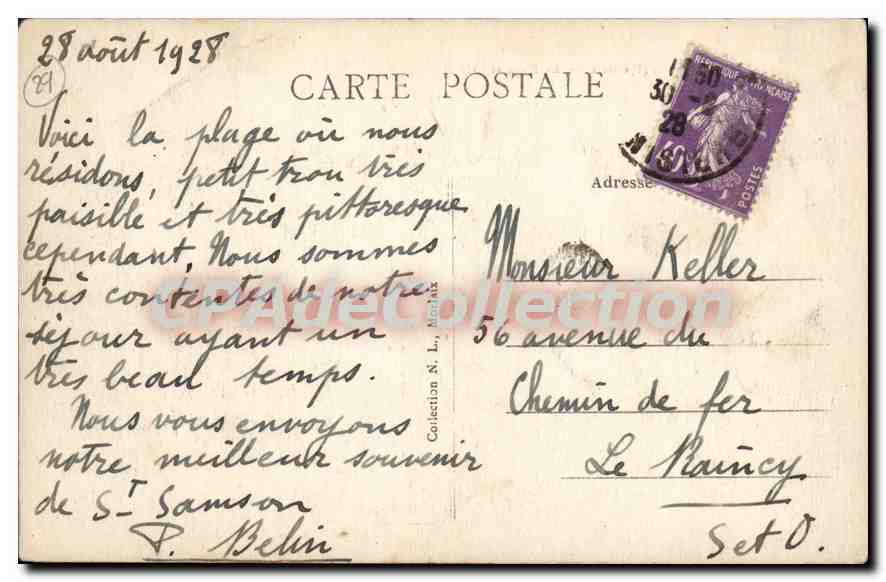 CPA St Samson Finistere la plage et l'hotel  — Rückseite