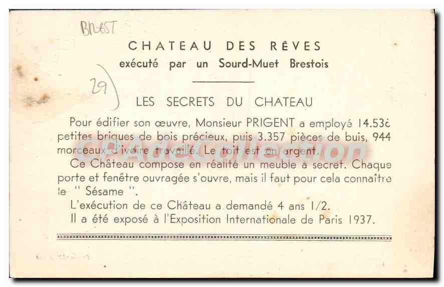 CPA Chateau des reves execute par un Sourd Muet Brestois  — Rückseite