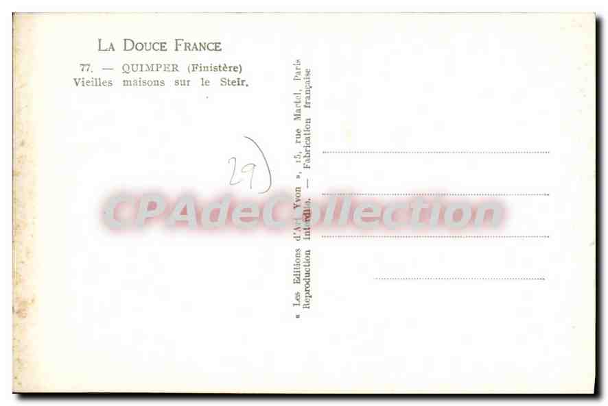 CPA Quimper Finistere Vieilles maisons sur le Steir  — Rückseite