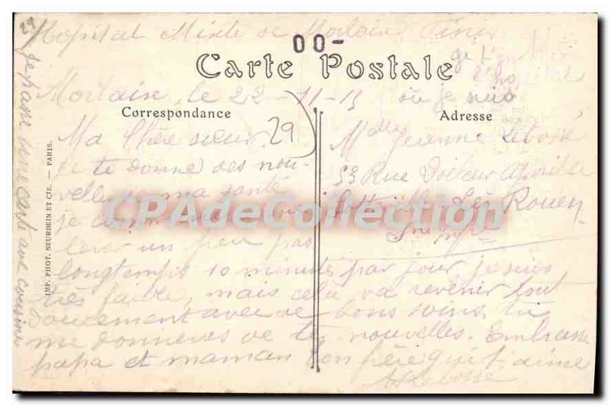 CPA Morlaix vallee de Traon ar Velin Hospice et Asile des Alienes  — Rückseite