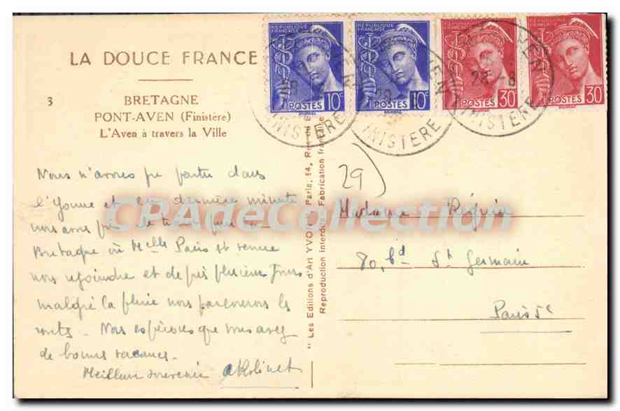CPA Bretagne Pont Aven Finistere l'Aven à travers la Ville  — Rückseite