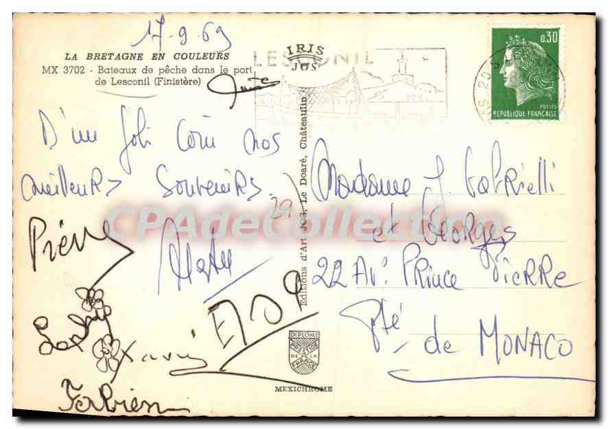 CPSM Bateaux de peche dans le port de Lesconil Finistere  — Rückseite