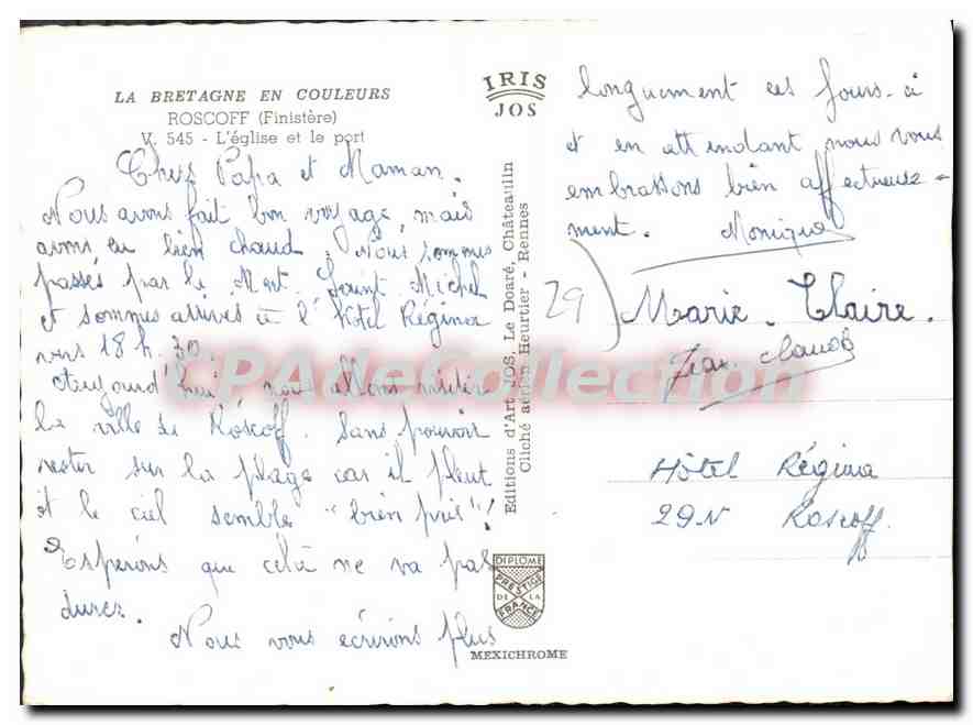CPSM Roscoff Finistere l'eglise et le port  — Rückseite