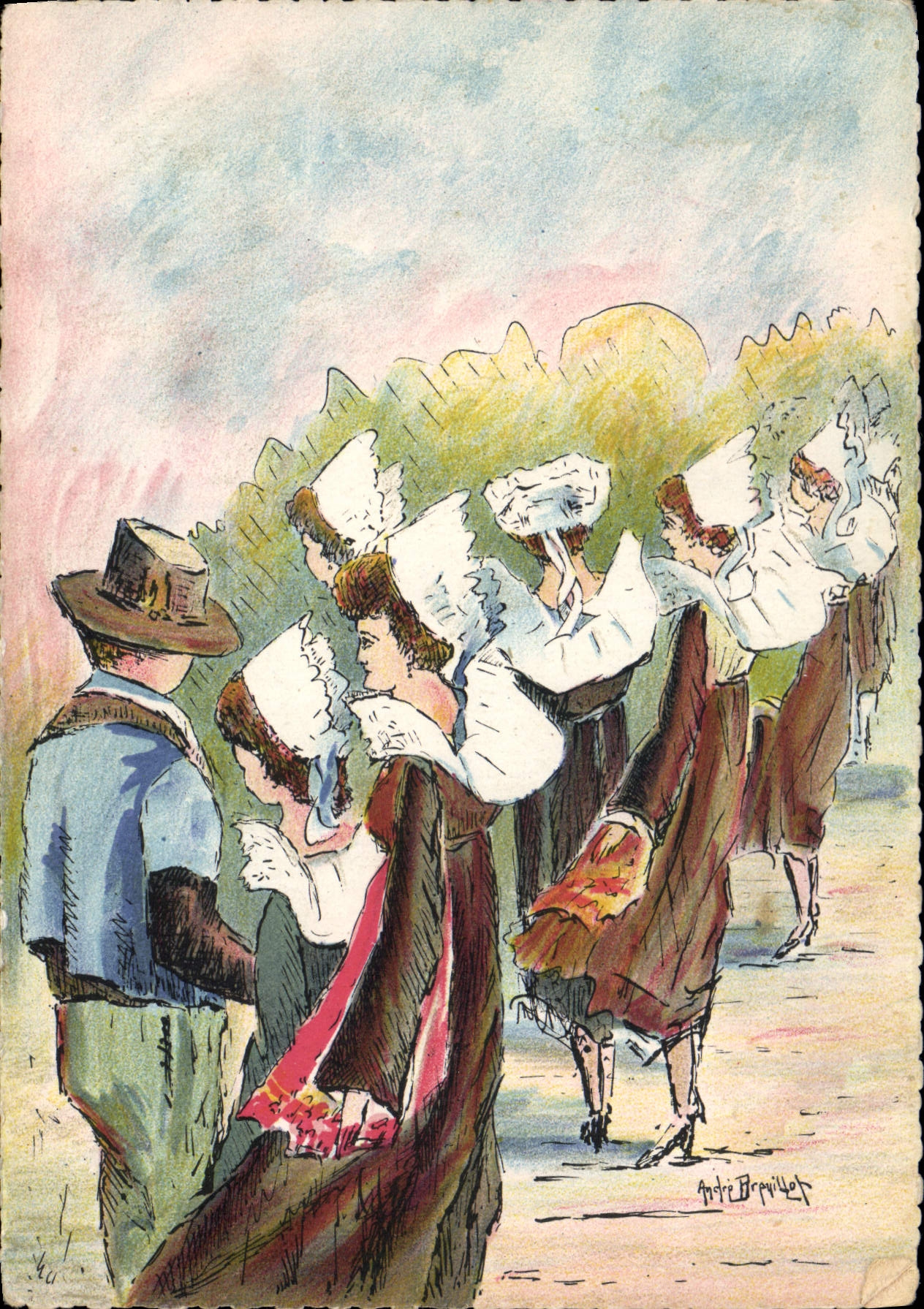 CPSM Jeunes Filles et jeunes gens de Pont Aven 