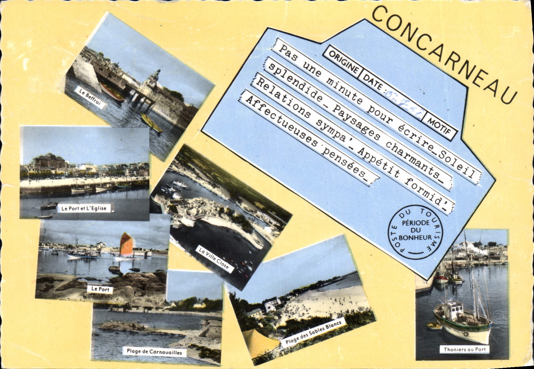 CPSM Concarneau le Beffroi le Port et l'eglise le Fort la ville Close plage de cornouailles plages d
