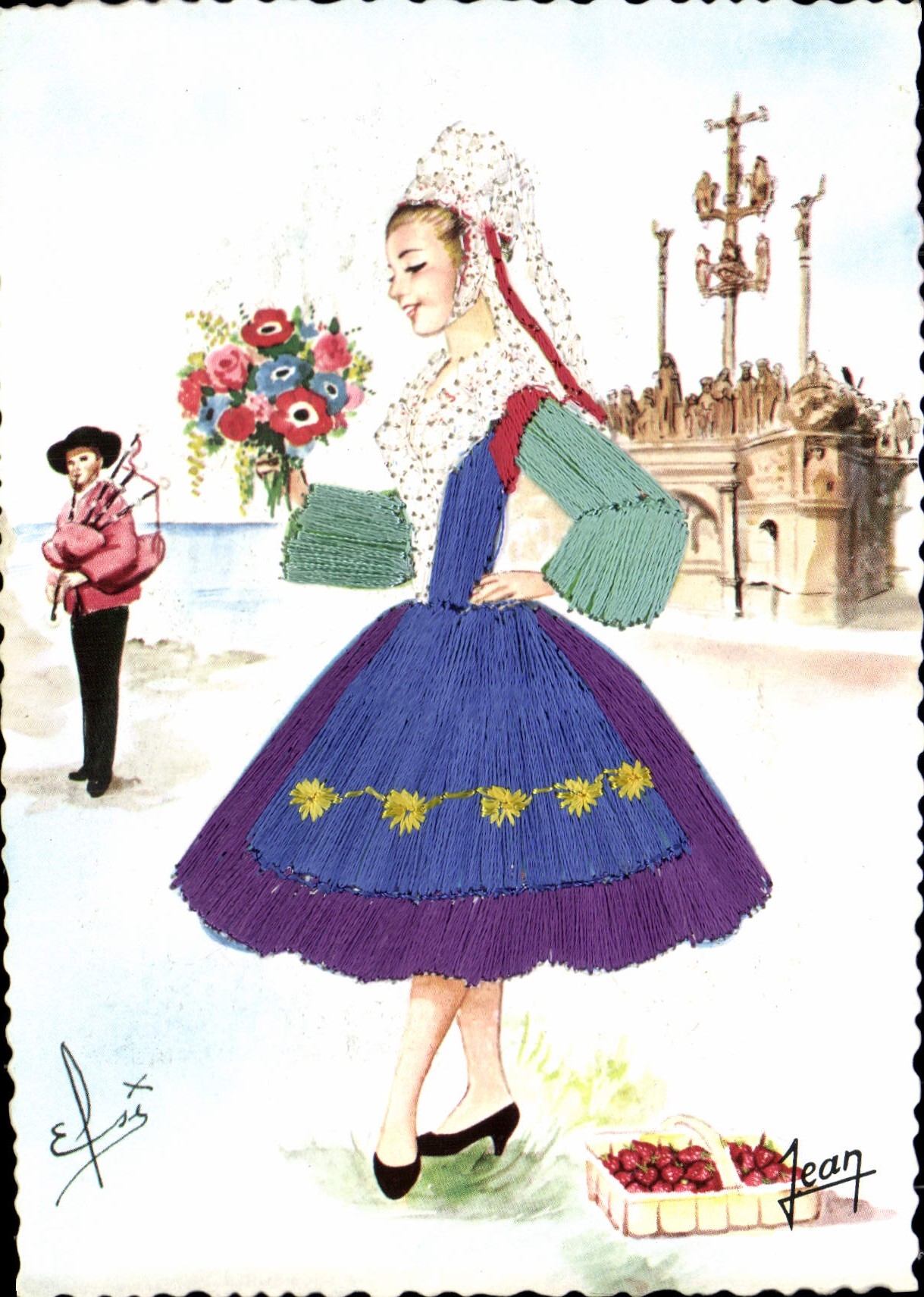 CPSM La Bretagne costume de Plougastel Daoulas Finistere carte avec fils