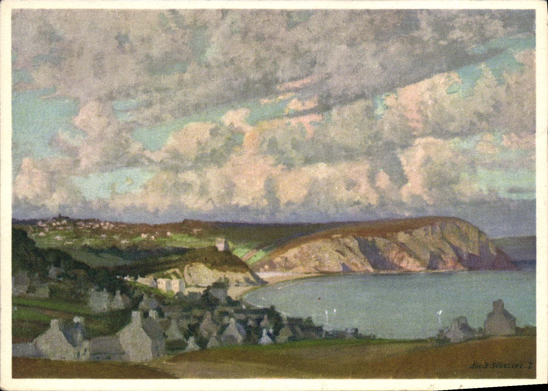 CPSM Panorama de Morgat peinture Sévollec