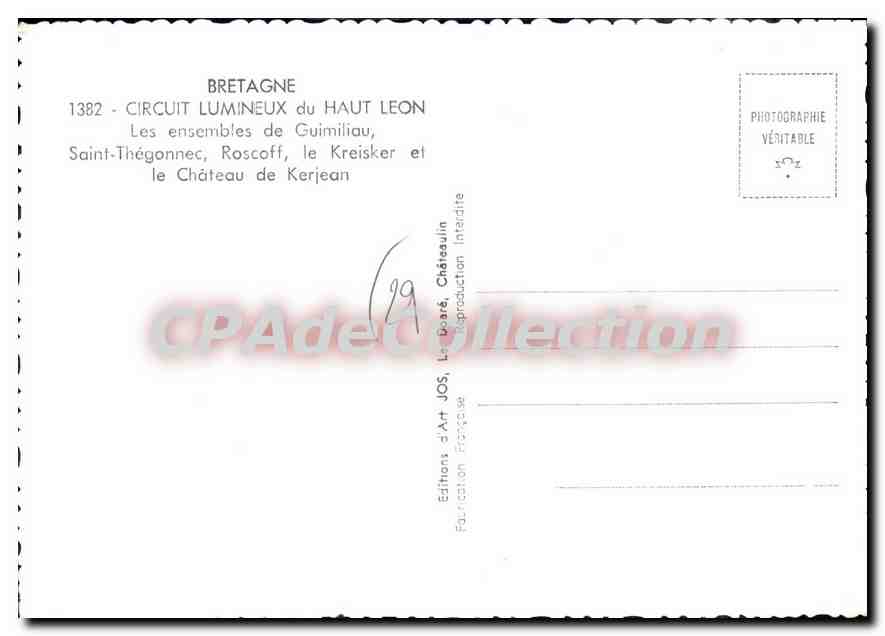CPSM Bretagne Circuit Lumineux de haut Leon les ensembles de Guimiliau Saint Thegonnec Roscoff le Kr — Rückseite