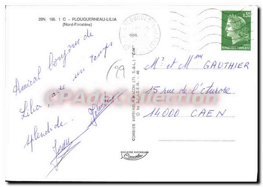 CPSM Plouguerneau Lilia Nord Finistere kervenny St-Caxa phare de la vierge — Rückseite