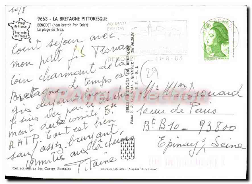 CPSM La Bretagne Pittoresque Benodet nom breton Pen Odet la plage du Trez  — Rückseite