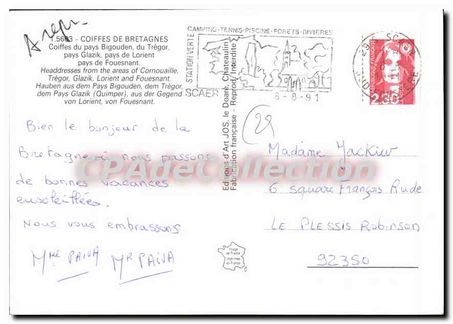 CPSM Coiffes de Bretagne coiffes du pays Bigouden du Tregor pays Glazik pays de Lorient pays de Foue — Rückseite