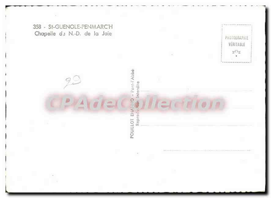 CPA St Guenole Penmarch chapelle de N D de la Joie  — Rückseite
