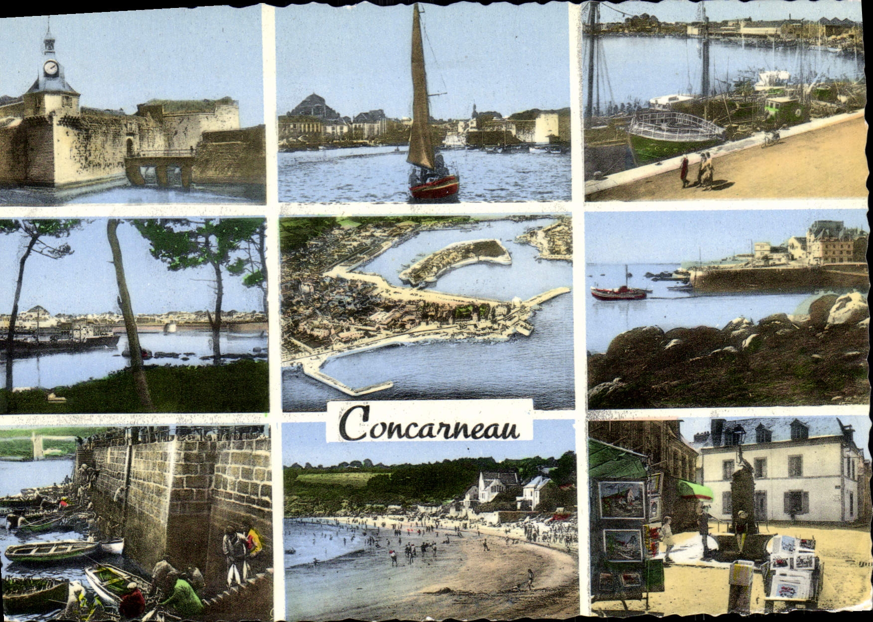 CPA Concarneau entree de la ville Close le port à Maree haute le port les rempart vue aerienne R Dur
