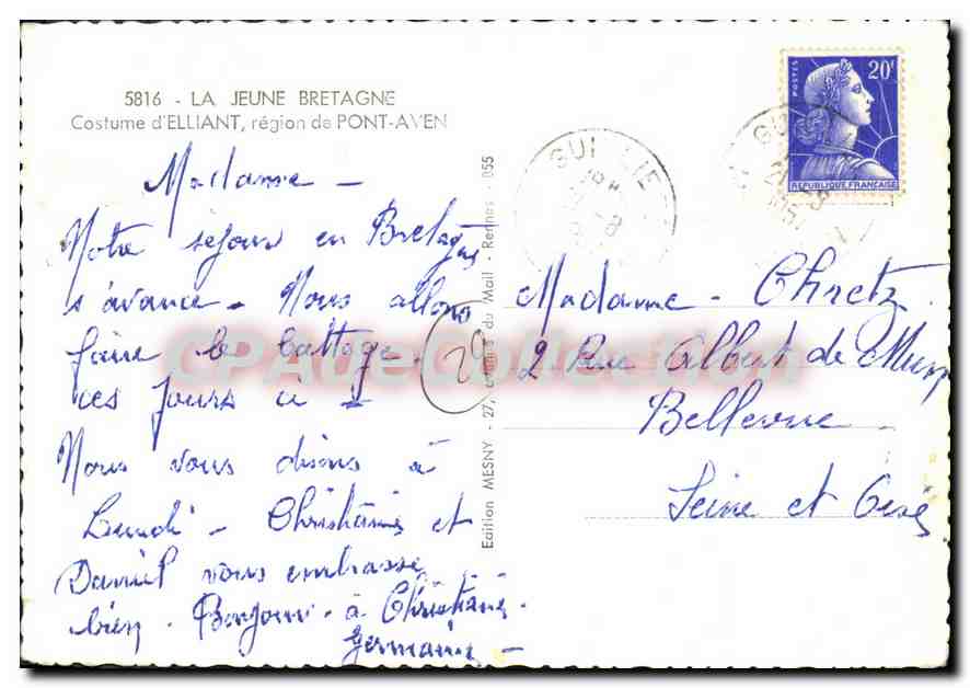CPA Jeune Bretagne costume d'elliant region de Pont Aven  — Rückseite