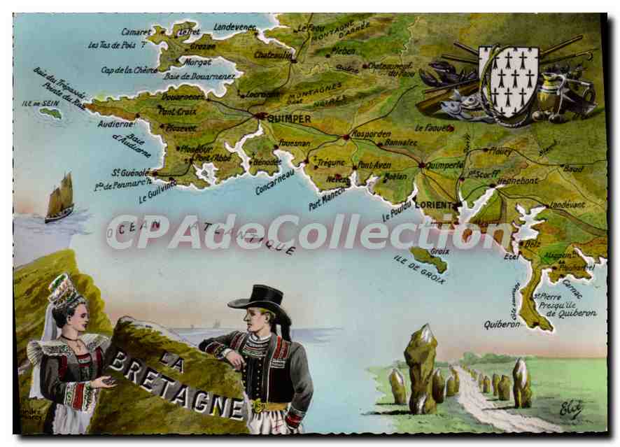 CPA La Bretagne carte touristique
