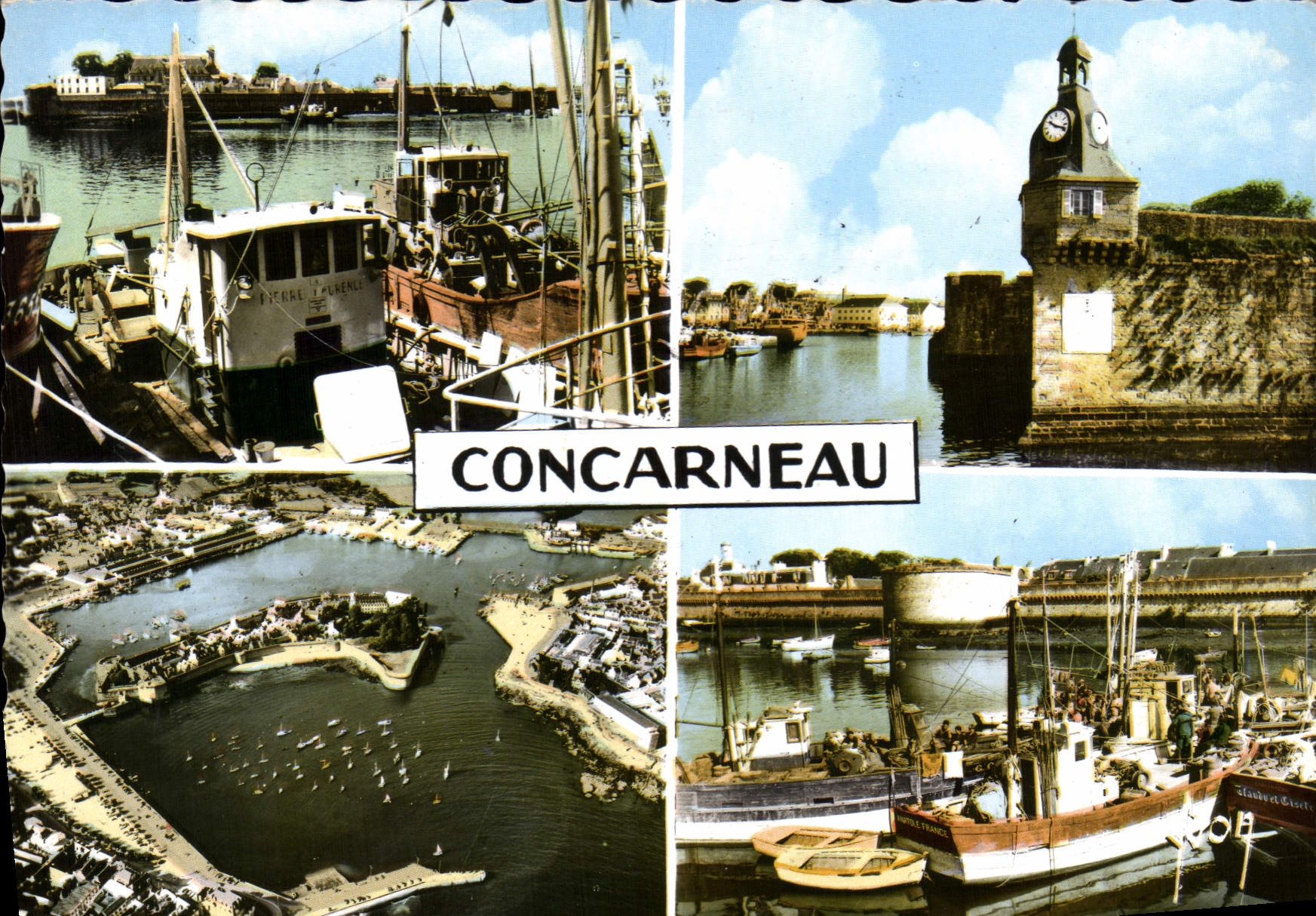 CPA Concarneau Finistere Sud le port et la ville Close le Donjon et l'entree de la ville Close vue a