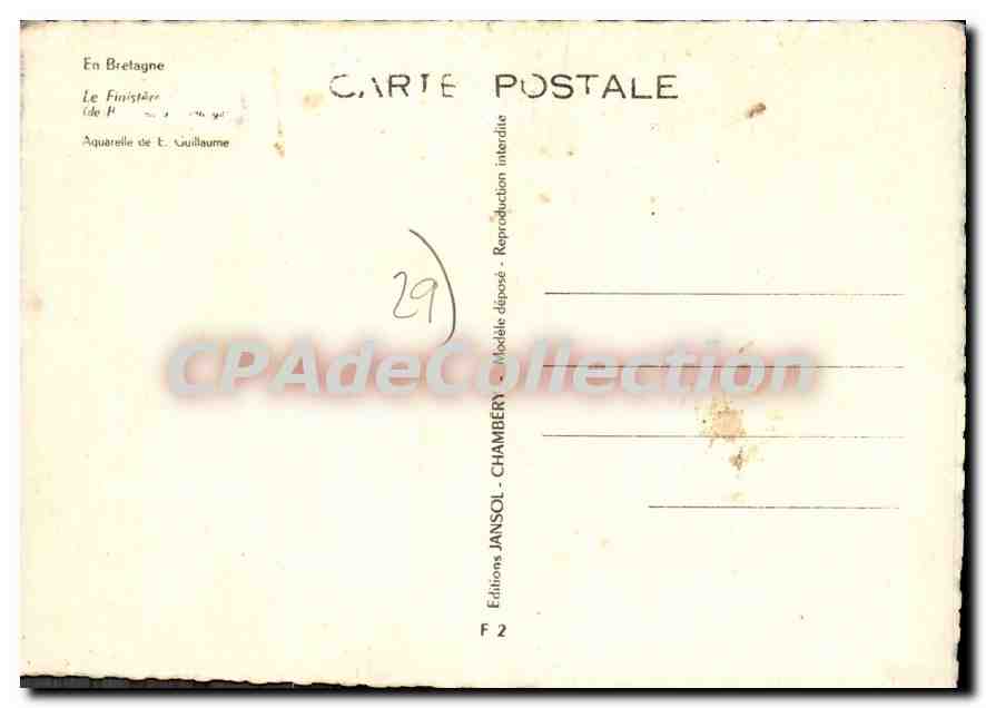 CPA En Bretagne le Finistere Aquarelle De E Guillaume  — Rückseite