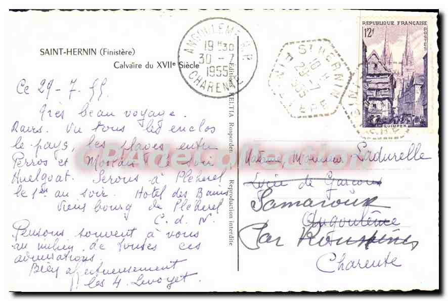 CPSM Saint Hernin Finistere calvaire du XVII siecle  — Rückseite