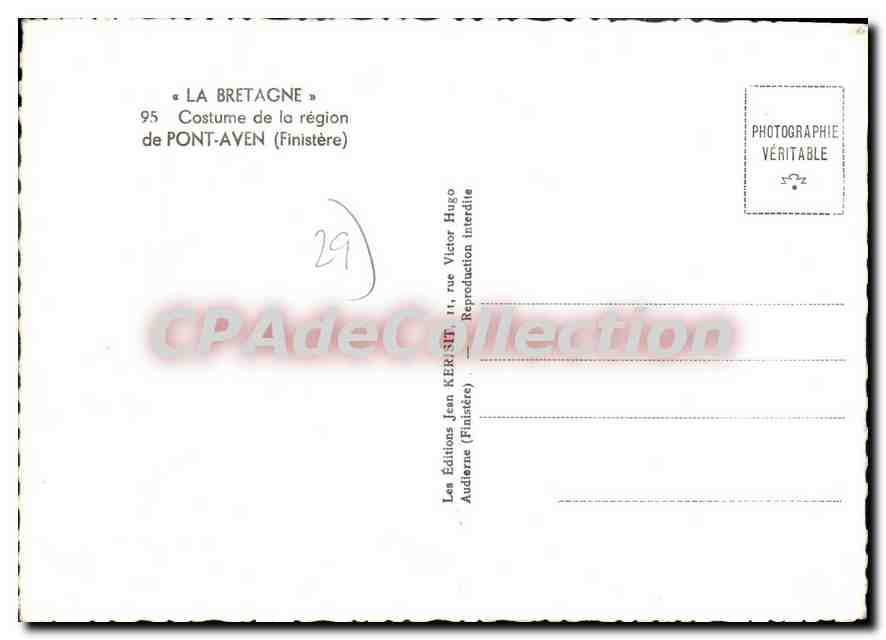 CPSM La Bretagne costume de la region de Pont Aven Finistere  — Rückseite