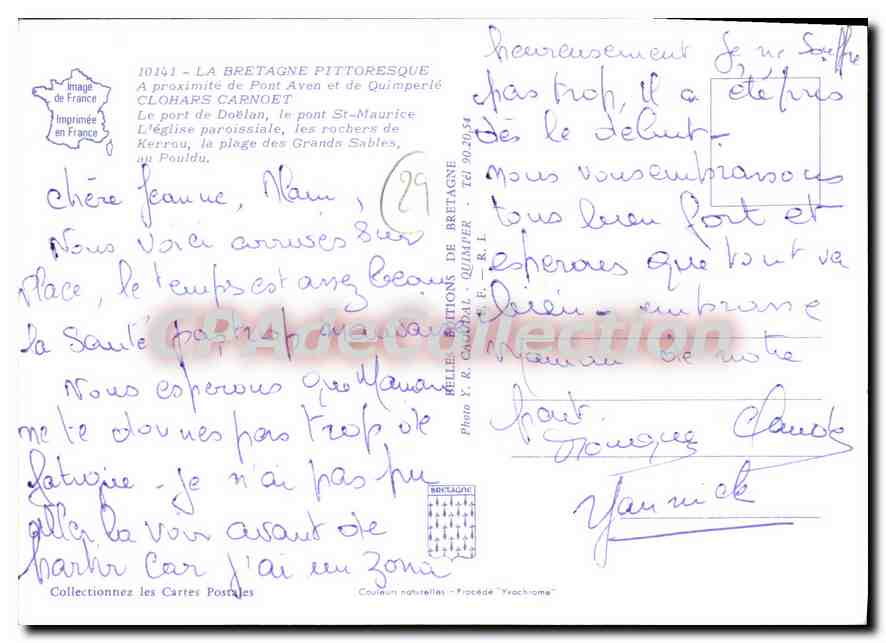 CPSM La Bretagne Pittoresque à proximite de Pont Aven et de Quimperle Clohars Carnoet le port de Doe — Rückseite