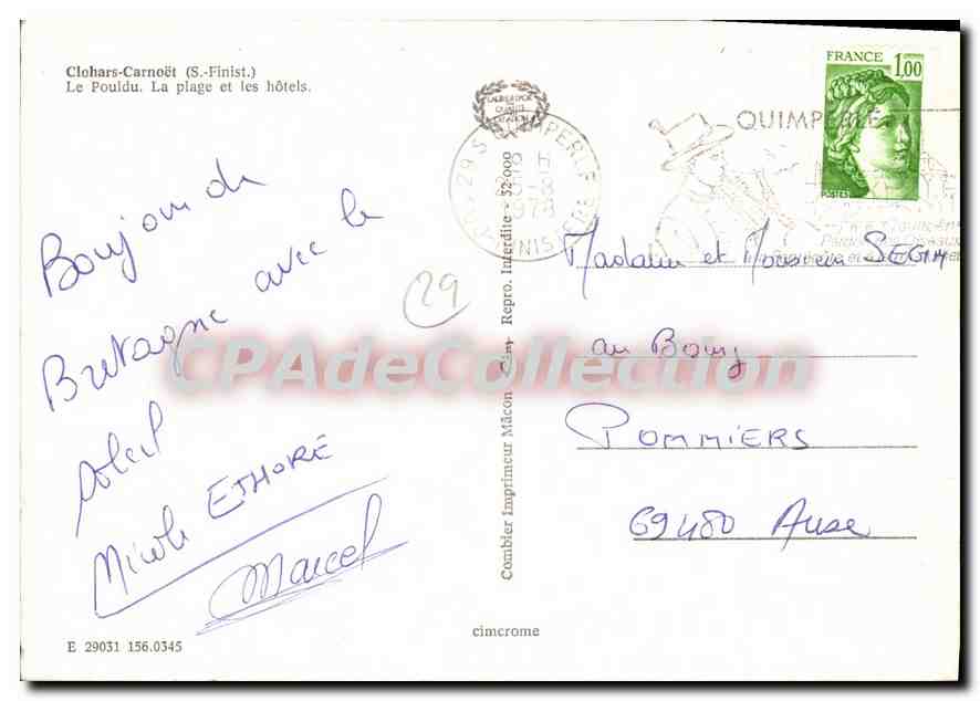 CPSM Clohars Carnoet S Finist le Pouldu la plage et les hotels  — Rückseite