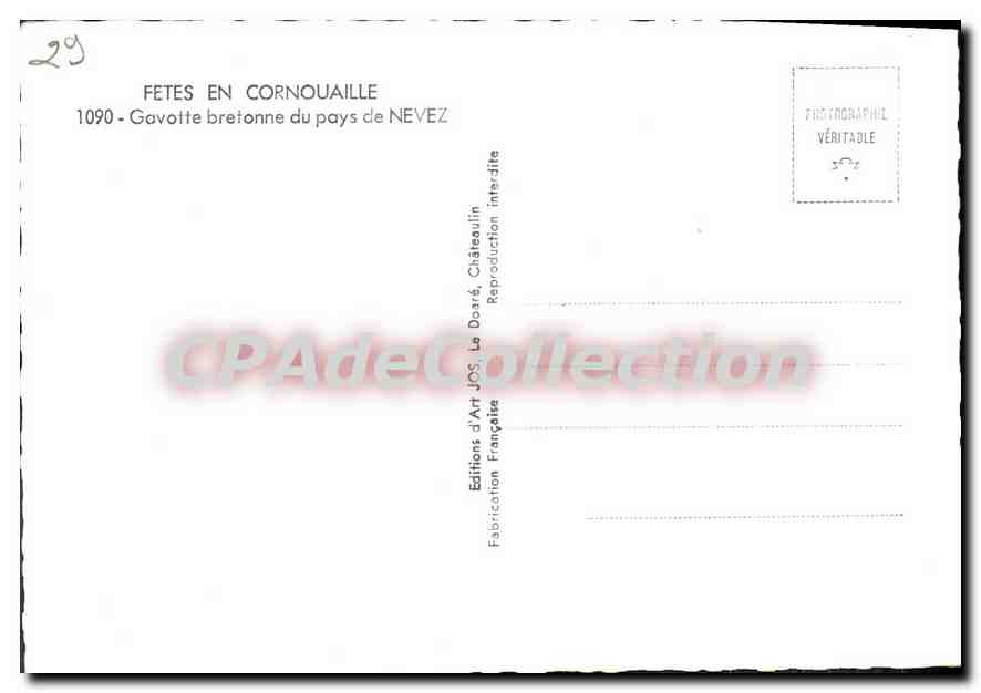 CPSM Fetes en Cornouaille Gavotte bretonne du pays de Nevez  — Verso